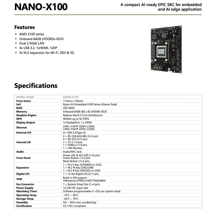 O SBC Nano-X100 apresenta uma configuração de E/S impressionante.