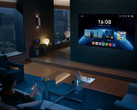 O Mate TV Pro executando o HarmonyOS e sendo controlado pelo controle remoto convencional da Huawei. (Fonte da imagem: Huawei)