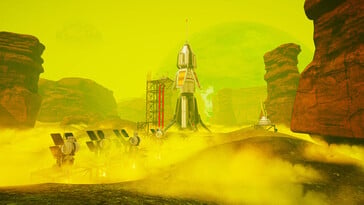 Uma imagem mostrando uma nave espacial no jogo The Planet Crafter.