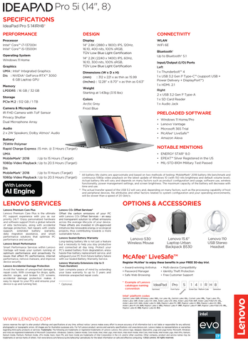 Lenovo IdeaPad Pro 5i 14 - Especificações. (Fonte: Lenovo)