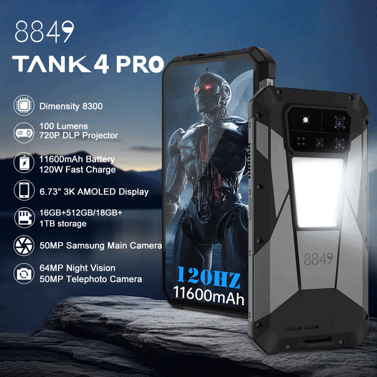 Principais recursos do smartphone robusto 8849 Tank 4 Pro (Fonte da imagem: 8849)