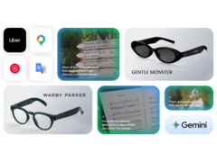 A imagem promocional do Google mostra a futura plataforma de óculos inteligentes Android XR com novos designs de óculos da Gentle Monster e da Warby Parker, além de recursos alimentados por IA, como tradução ao vivo, navegação, reconhecimento de música, pesquisa visual e aplicativo viva-voz