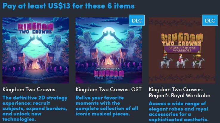 Imagem decorativa. A segunda camada contém um total de 6 itens e custa 13 (Fonte da imagem: Humble Bundle)
