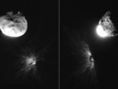 Fotos tiradas pelo LICIACube italiano do asteroide após o impacto (Fonte da imagem: NASA, ASI e Universidade de Maryland; cortadas)