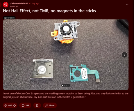 Teardown dos Joy-Cons do Nintendo Switch 2 (Fonte da imagem: captura de tela, subreddit do Switch 2)