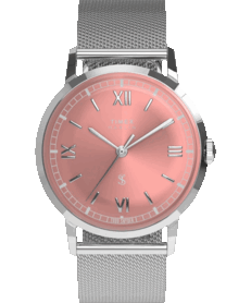Relógio Timex x Todd Snyder Marlin Mesh com mostrador salmão com efeito sunburst e pulseira de malha de aço inoxidável.