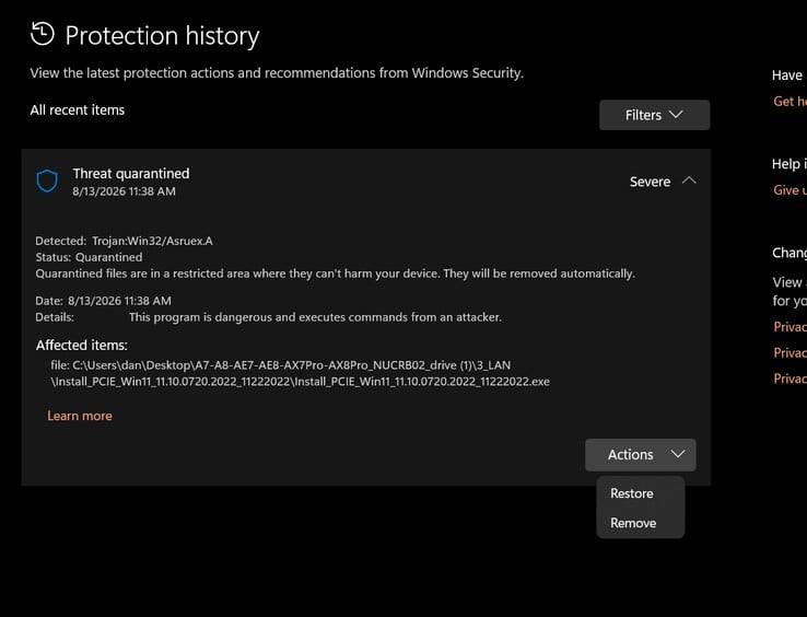 O executável sinalizado pelo Windows Defender