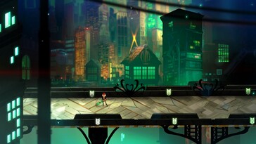 Uma imagem mostrando a cidade de Cloudbank em Transistor.