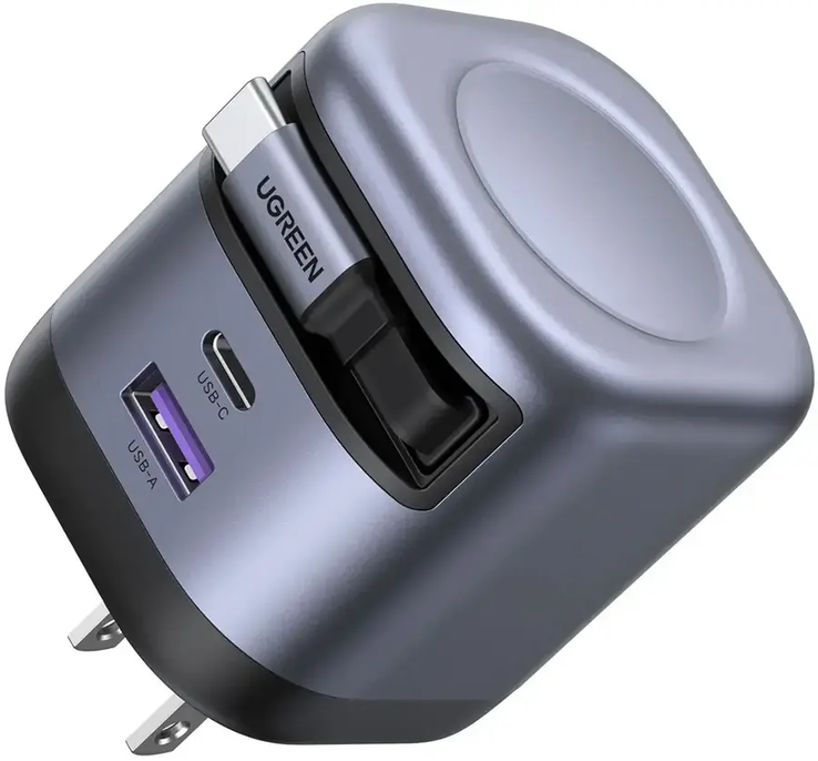O carregador USB-C Ugreen Nexode de 45 W possui um cabo retrátil integrado