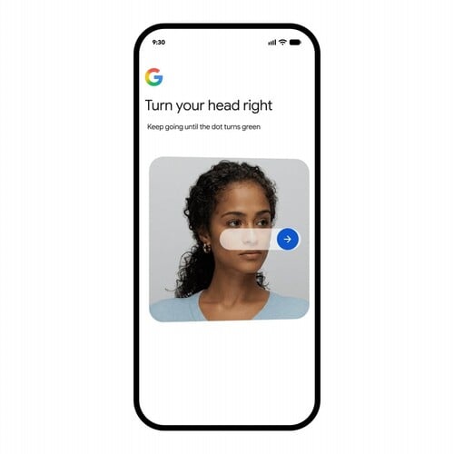 Tela do Google solicitando que o usuário vire a cabeça para a direita
