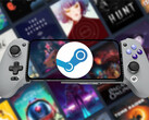 O GameHub v5.2 já está disponível para download. Na foto: um celular Android executando o Steam. (Fonte da imagem: Steam e GameSir - editado)