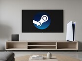 Steam Machine e PS5 vistos em uma sala de estar