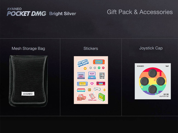 A Ayaneo inclui vários brindes de cortesia com a edição Pocket DMG Bright Silver. (Fonte da imagem: Ayaneo)