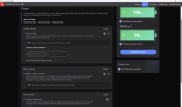 Tela de configurações de energia do Lenovo Commercial Advantage