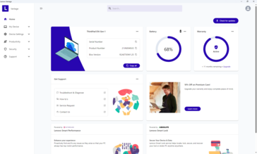 Tela inicial do Lenovo Vantage