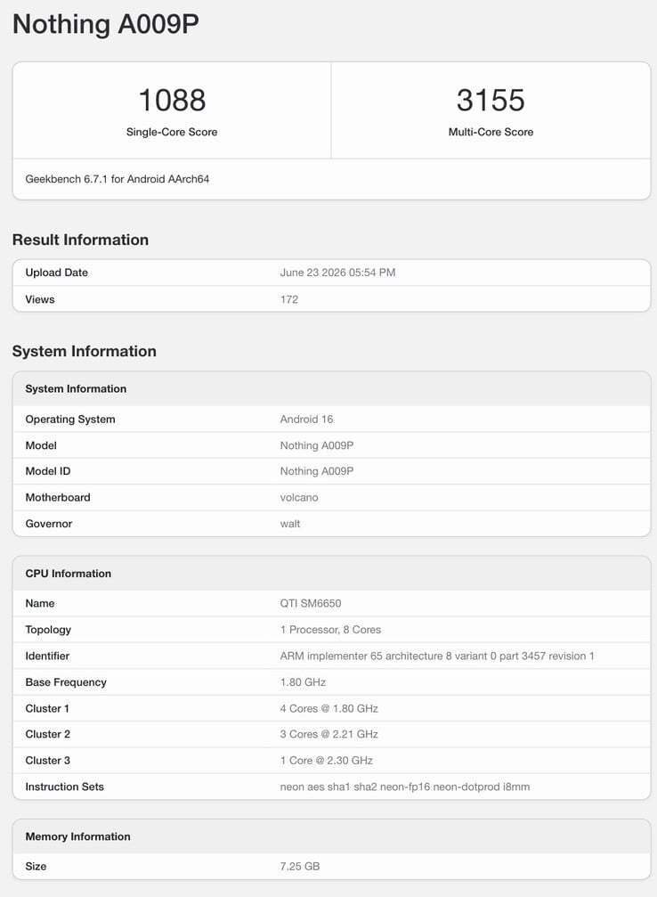 Listagem no Geekbench do esperado Nothing Phone (4b).