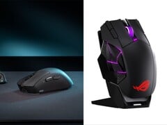 Os mouses para jogos ROG Gladius IV Ace (à esquerda) e ROG Spatha X 65K (à direita).