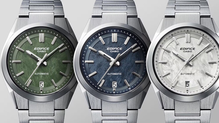 Três novos modelos EKF-100D em azul, verde e branco são lançados juntamente com o modelo com mostrador de carbono forjado preto. (Fonte da imagem: Casio)