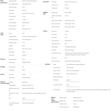 Folha de especificações do laptop (tradução automática)