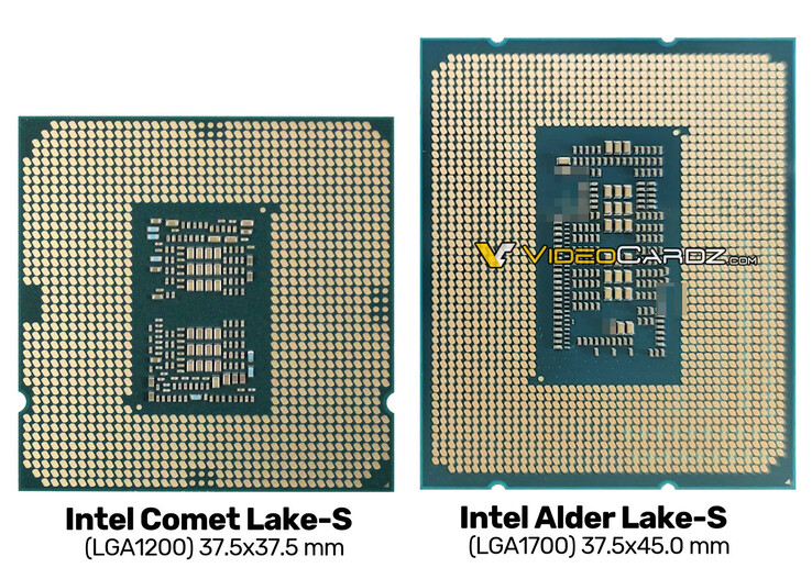Comparação de tamanho: Comet Lake-S versus Alder Lake-S (Fonte de imagem: Videocardz)