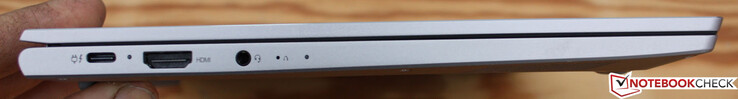Esquerda: 1x USB Type-C com Thunderbolt 4 e Power Delivery, 1x HDMI 2.0b, 1x conector de áudio