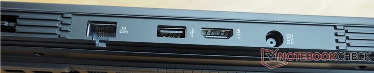 Na parte de trás: RJ45 Ethernet, 1x USB-A 3.2 Gen 1, HDMI 2.0, porta de alimentação