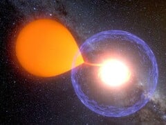 Impressão de um artista mostrando uma nova sugando matéria de sua estrela hospedeira. (Fonte da imagem: K. Ulaczyk, Observatório da Universidade de Varsóvia)