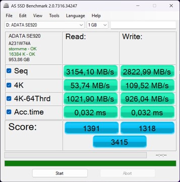 Verificação de desempenho com o ADATA SE920 via Thunderbolt 4