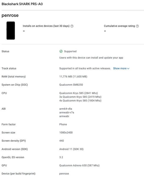 (Fonte de imagem: Google Play Console via GSMArena &amp; Pricebaba)