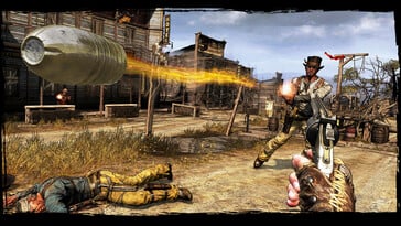 Uma imagem mostrando uma luta em Call of Juarez: Gunslinger.