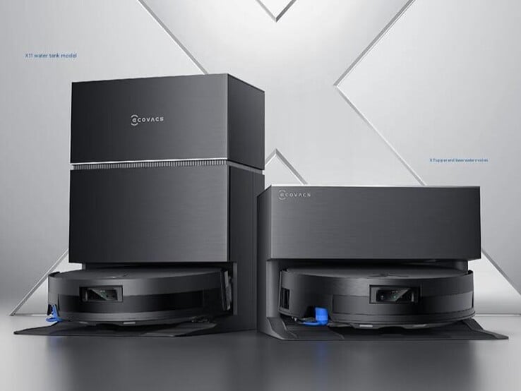 As versões do tanque de água (esquerda) e da conexão do encanamento doméstico (direita) do Ecovacs Deebot X11. (Fonte da imagem: JD.com)