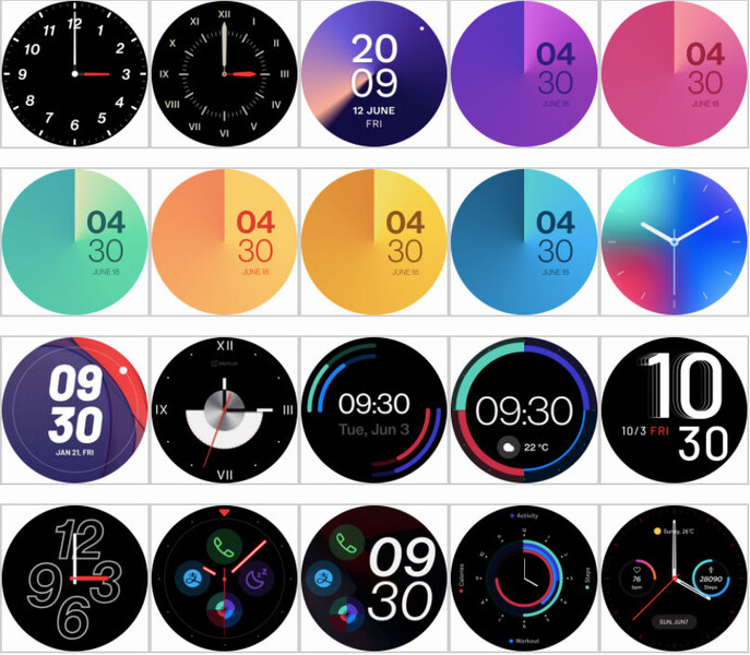 Estas são algumas das faces do relógio que o OnePlus Watch oferecerá. (Fonte de imagem: XDA Developers)