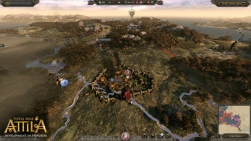 Uma imagem mostrando o mapa-múndi e as cidades em Total War: Attila.