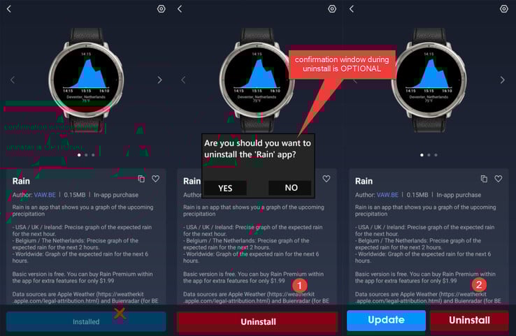 Um modelo de um possível novo recurso de desinstalação de aplicativo para o aplicativo Zepp Health. (Fonte da imagem: Amazfit)