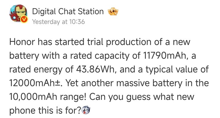 Um celular da Honor com bateria de 12.000 mAh poderá ser lançado em breve, segundo o informante Digital Chat Station