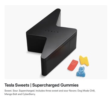 A caixa de bombons Tesla Supercharged Gummies.