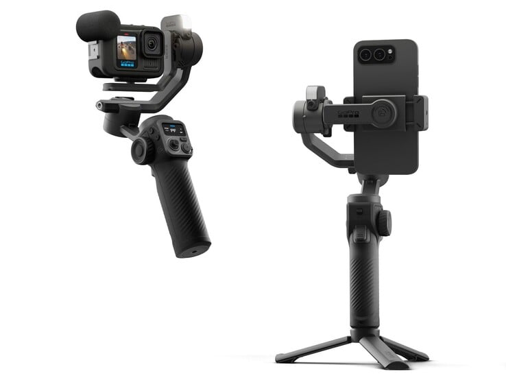 O novo gimbal GoPro Fluid Pro AI é compatível tanto com as câmeras de ação quanto com os smartphones da GoPro. (Fonte da imagem: GoPro)