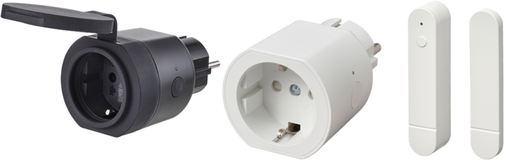 Da esquerda para a direita: o plugue inteligente externo Tofsmygga, o plugue inteligente interno Grillplats e o sensor de porta/janela Myggbett. (Fonte da imagem: ifun.de)