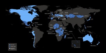 Cobertura atual do Starlink Mobile.