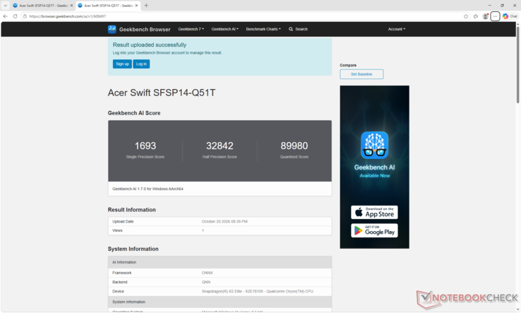 O GeekBench AI 1.7, utilizando o backend QNN, alcança um desempenho quantizado superior ao das soluções atuais AMD Zen 5 e Intel Panther Lake