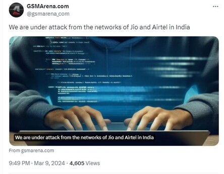 A publicação está sendo atingida por mais 100.000 endereços IP a cada hora, supostamente de fontes indianas. (Fonte: GSMArena via Twitter)