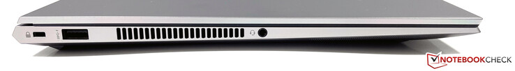 Lado esquerdo: Slot para uma fechadura de segurança, USB-A (3.2 Gen.1), conector estéreo de 3,5 mm