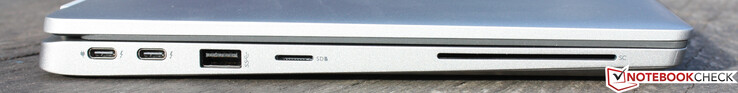 Lado esquerdo: 2x Thunderbolt Type-C (2x USB 3.2 Gen 2x2 20 Gbps com fornecimento de energia USB-C e DisplayPort)