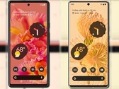 O Pixel 6 e o Pixel 6 Pro em Kinda Coral e Sorta Sunny, respectivamente. (Fonte da imagem: @evleaks - editado)