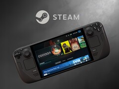 Valve Steam Deck LCD mostrado abaixo do logotipo da Steam (Fonte da imagem: Valve com edições)