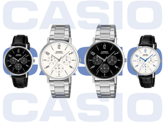 Da esquerda para a direita, na foto: Casio MTP-VT06L-1B, MTP-VT06D-7B, MTP-VT06D-1B e MTP-VT06L-7B.