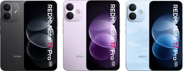 Vista frontal e opções de cores do Redmi Note 17 Pro 5G