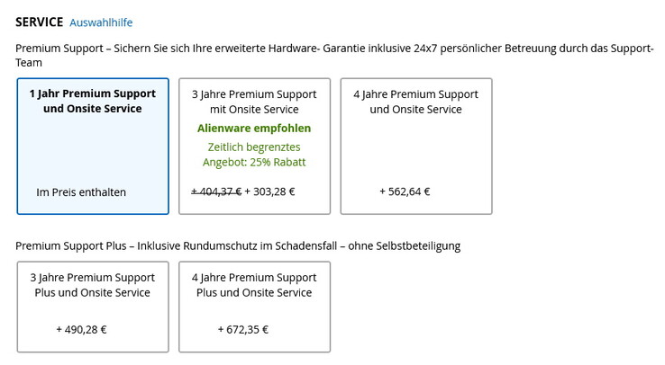 Opções de garantia (fonte de imagem: Dell)
