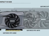 Comparação de tamanho entre a RTX 4060 SFF e a 4070/4080 completa (Fonte da imagem: Inno3D)