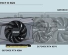 Comparação de tamanho entre a RTX 4060 SFF e a 4070/4080 completa (Fonte da imagem: Inno3D)